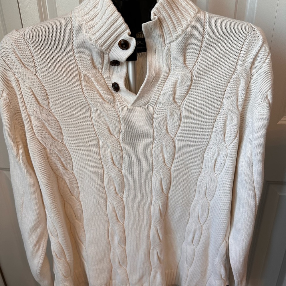 Chaps Cream Turtleneck Cable Knit Sweater